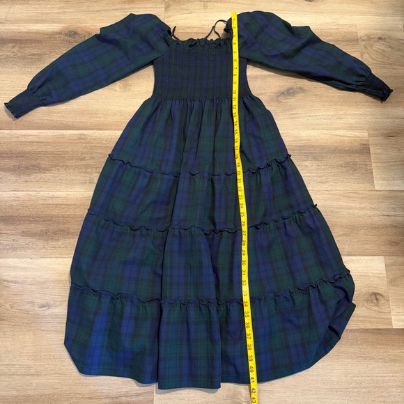 Hill House The Naomi Nap Tartan Long Sleeve Smock Dress Green Plaid Size XS - Picture 8 of 9
